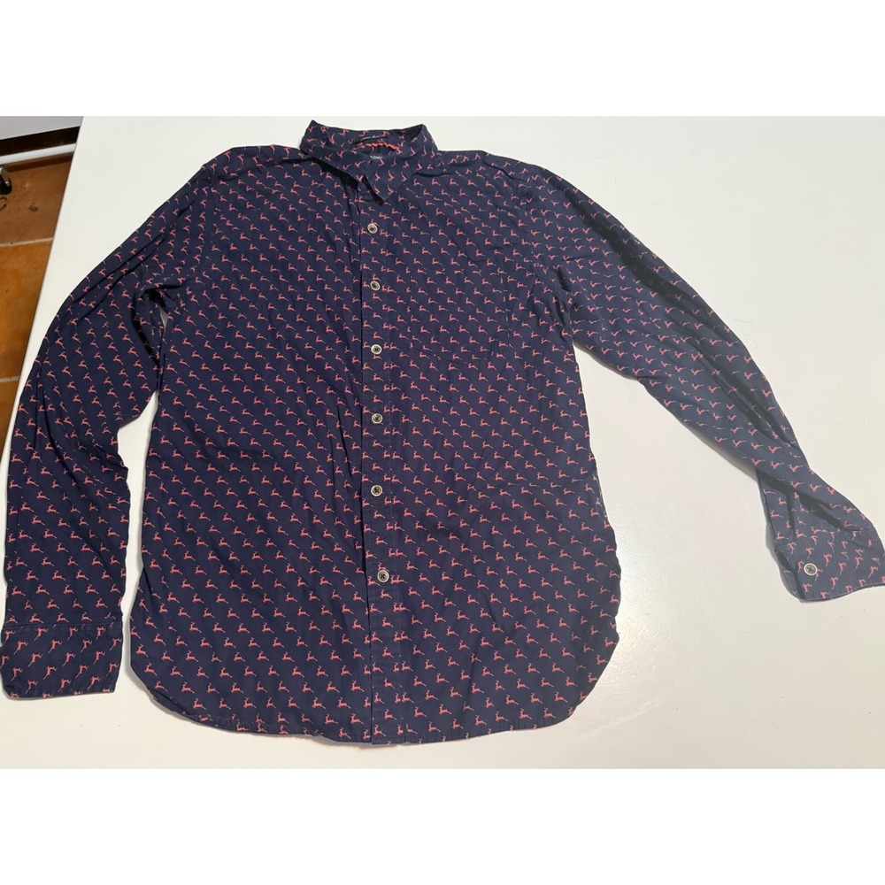 Denim & Flower Slim Fit Cotton Button-Up Shirt M Navy/Orange Deer Animal Print